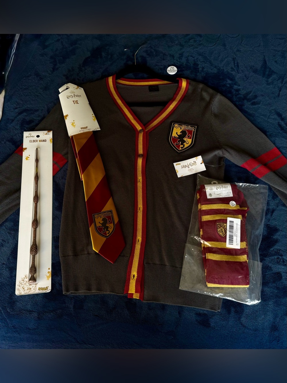 NWT Harry Potter Gryffindor 5 Pc Cardigan S Tie Socks Wand Cosplay Halloween